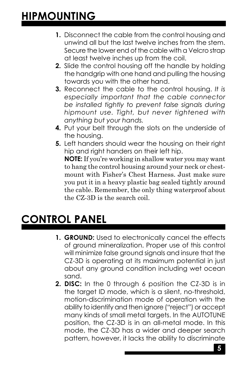 Hipmounting, Control panel | Fisher M-SCOPE CZ-3D User Manual | Page 7 / 32