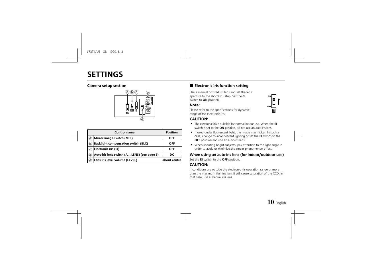 Settings | Fisher VCB-3424 User Manual | Page 12 / 15