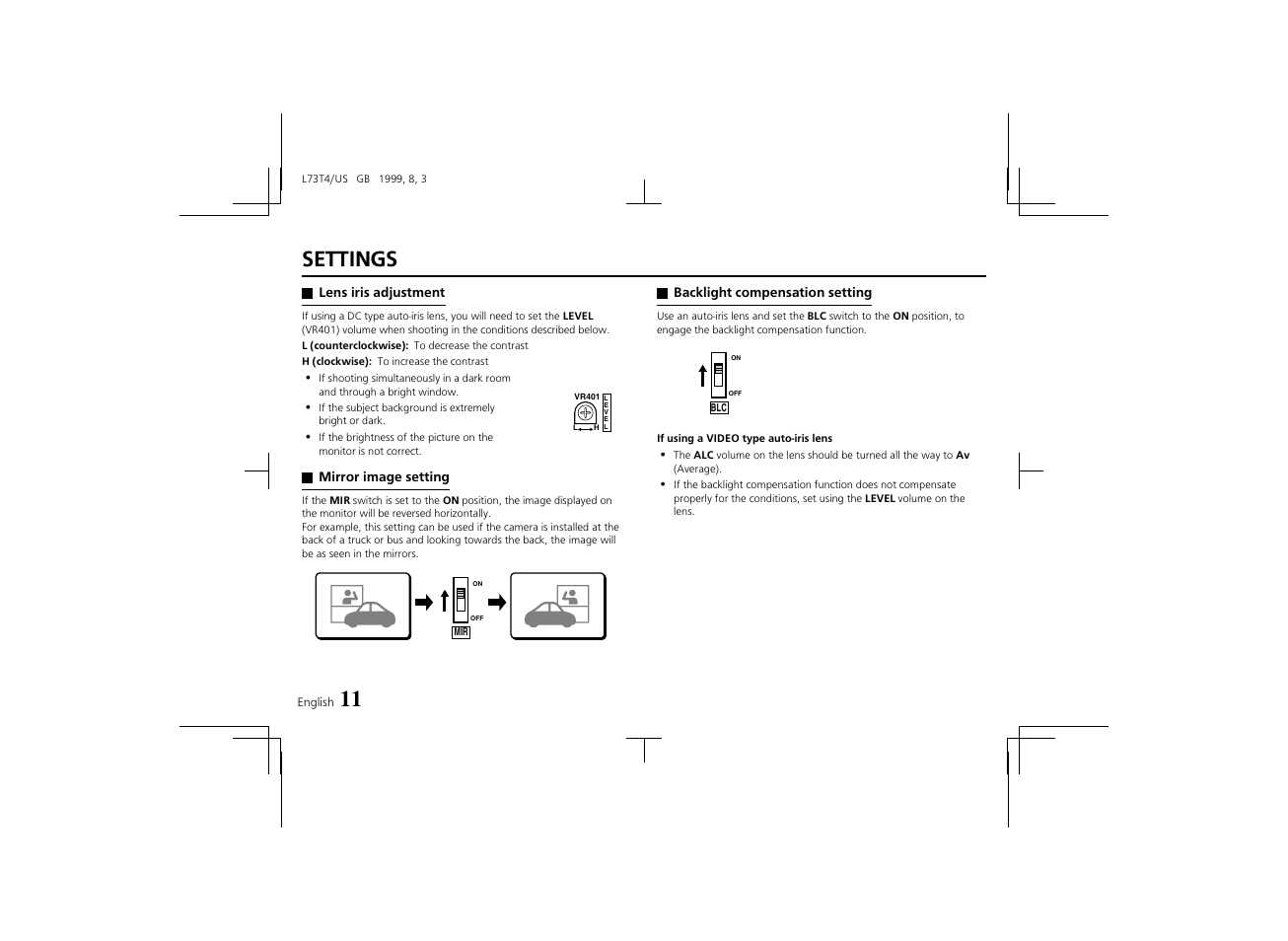 Settings | Fisher VCB-3424 User Manual | Page 13 / 15
