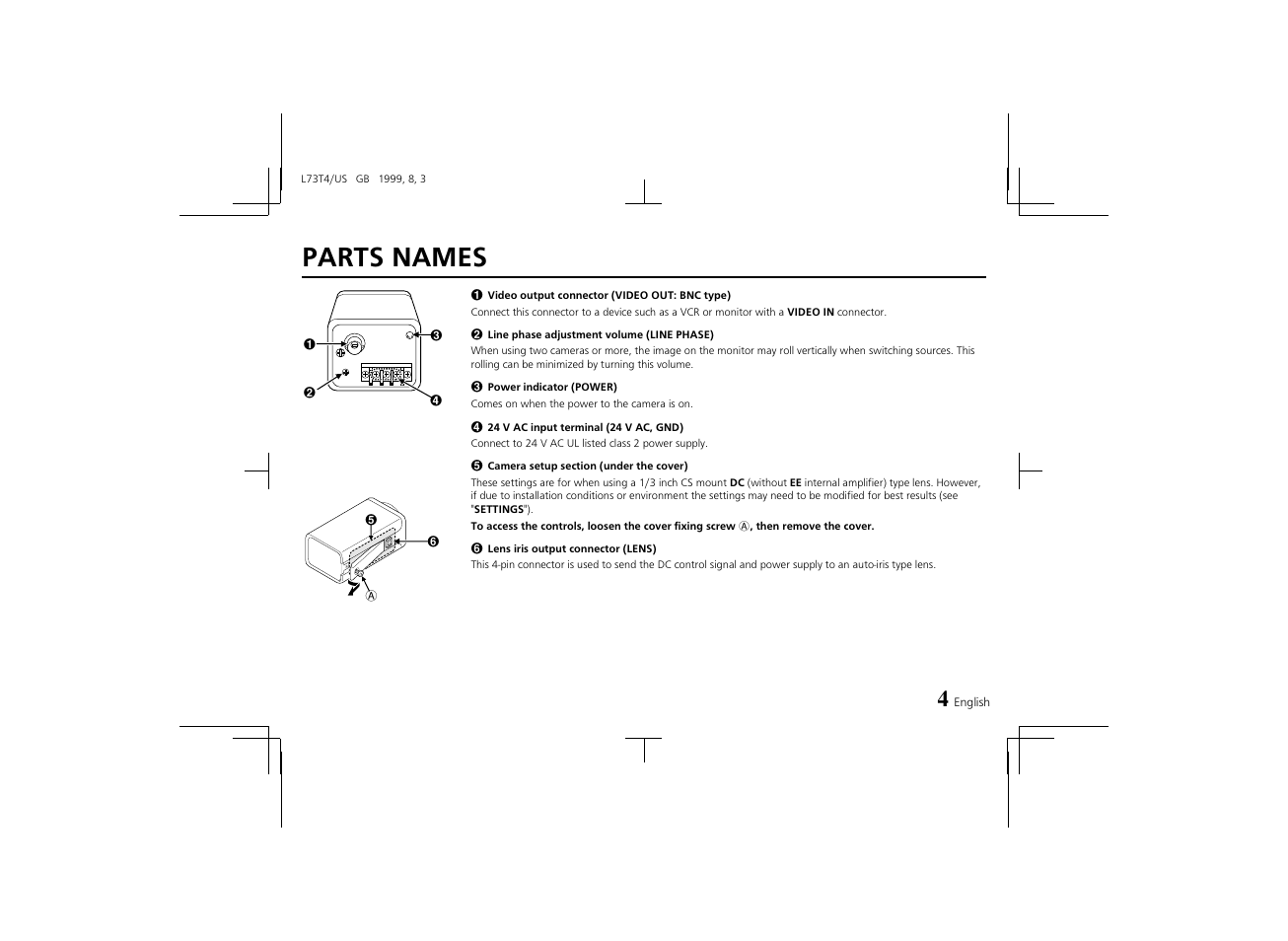 Parts names | Fisher VCB-3424 User Manual | Page 6 / 15