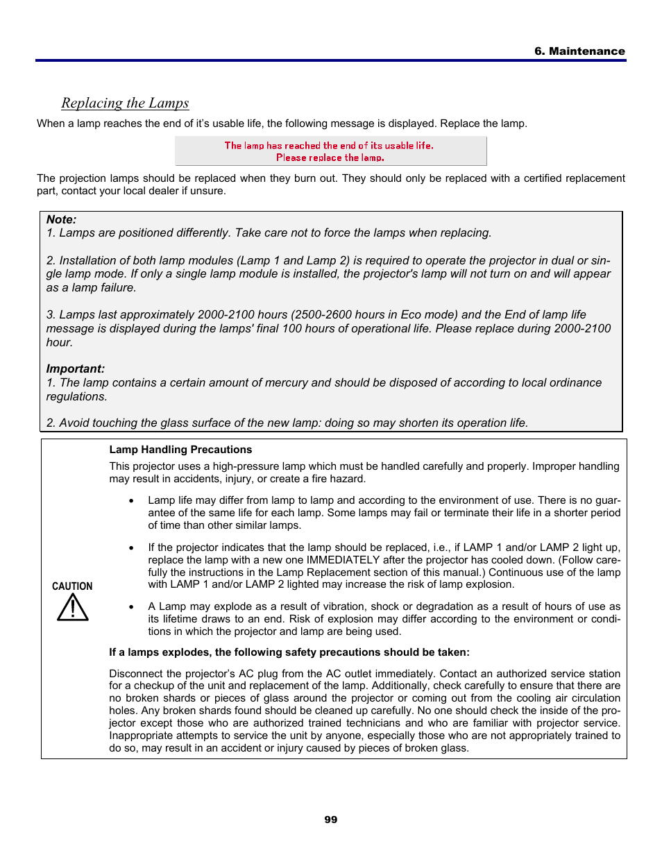 Replacing the lamps | Fisher PDG-DWT50L User Manual | Page 108 / 135