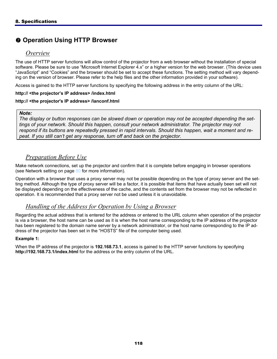 7) operation using http browser, Overview, Preparation before use | Peration, Sing, Http b, Rowser | Fisher PDG-DWT50L User Manual | Page 127 / 135