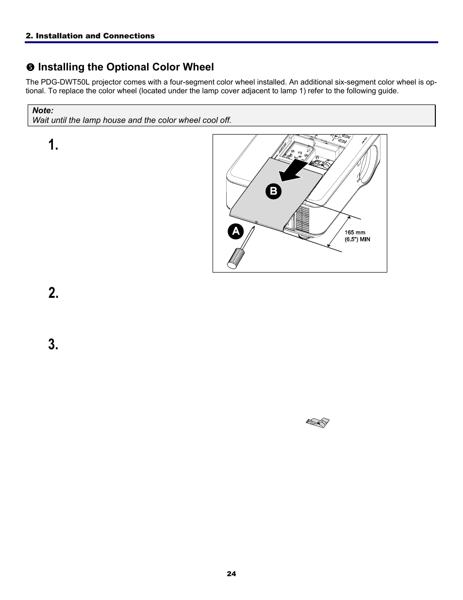 5) installing the optional color wheel, Nstalling the, Ptional | Olor, Heel | Fisher PDG-DWT50L User Manual | Page 33 / 135