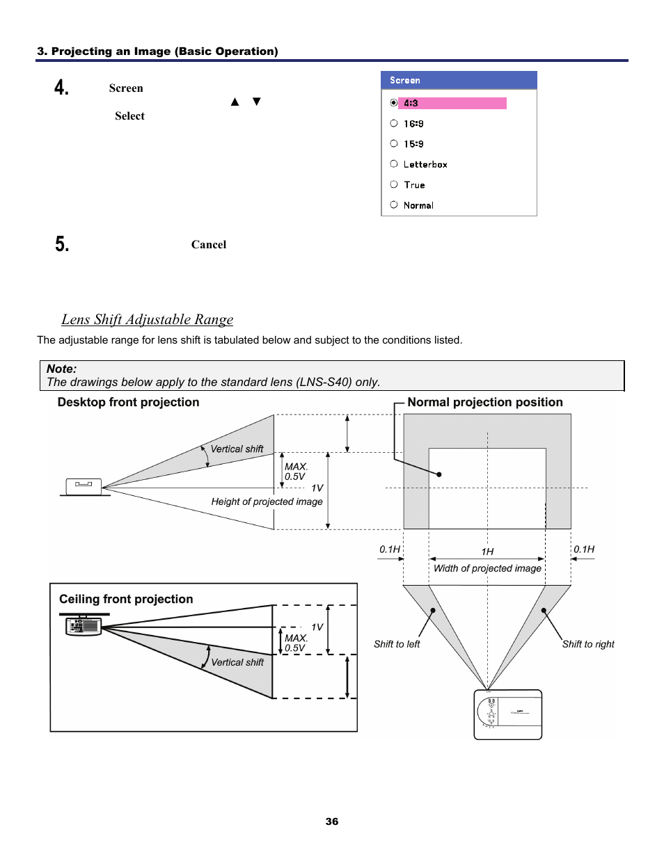 Lens shift adjustable range | Fisher PDG-DWT50L User Manual | Page 45 / 135