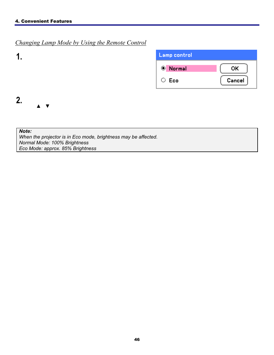 Changing lamp mode by using the remote control | Fisher PDG-DWT50L User Manual | Page 55 / 135