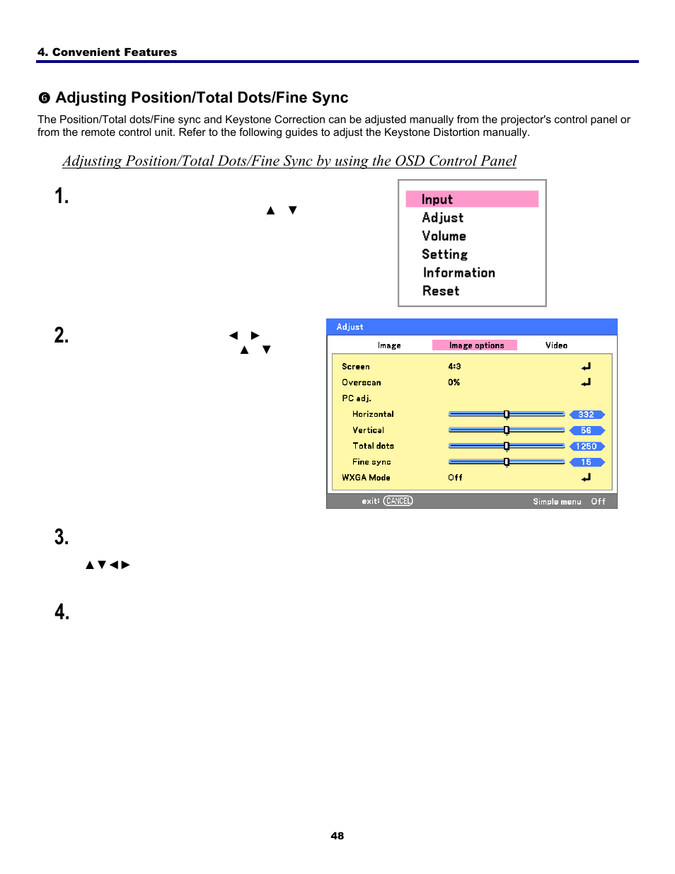 6) adjusting position/total dots/fine sync, Djusting, Osition | Otal | Fisher PDG-DWT50L User Manual | Page 57 / 135
