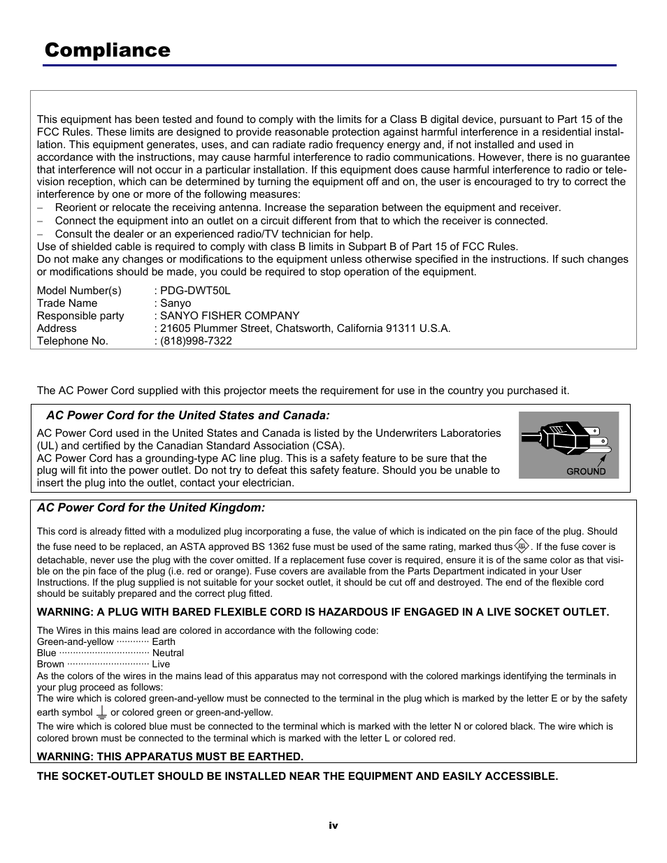 Compliance | Fisher PDG-DWT50L User Manual | Page 6 / 135