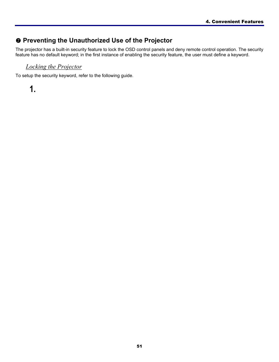 Locking the projector, Reventing the, Nauthorized | Se of the, Rojector | Fisher PDG-DWT50L User Manual | Page 60 / 135