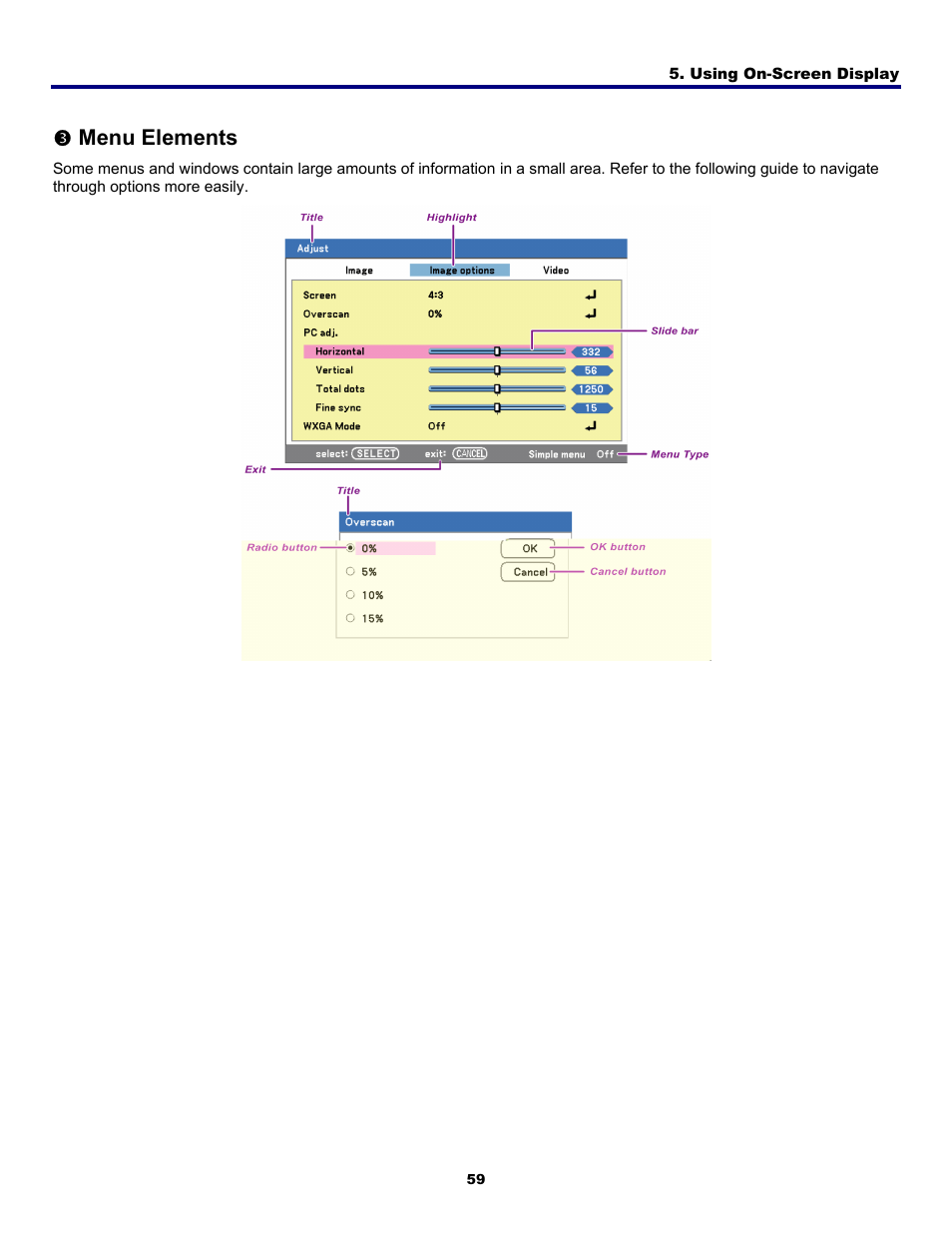 3) menu elements, Lements, Menu elements | Fisher PDG-DWT50L User Manual | Page 68 / 135