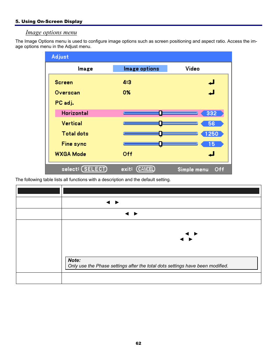 Image options menu | Fisher PDG-DWT50L User Manual | Page 71 / 135