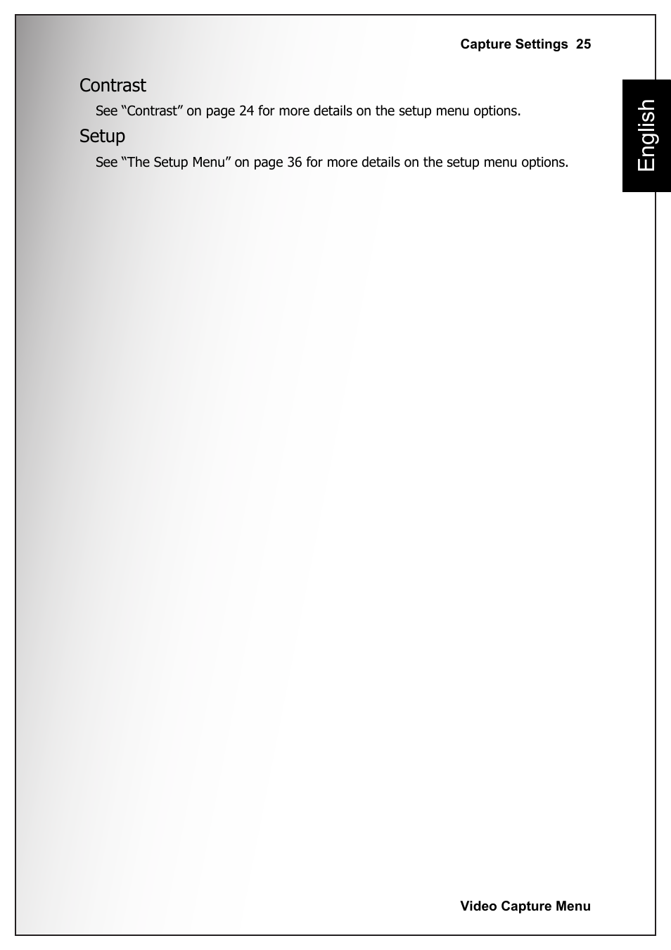 Contrast, Setup, Contrast setup | English | Fisher VPC-S670 User Manual | Page 39 / 63