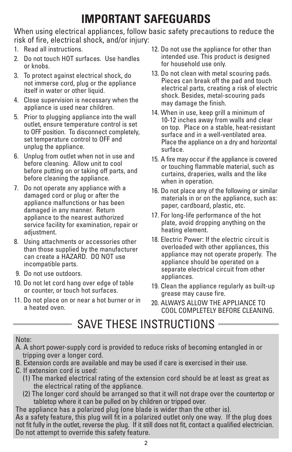 Important safeguards, Save these instructions | Fisher HPS-SG3 User Manual | Page 3 / 16