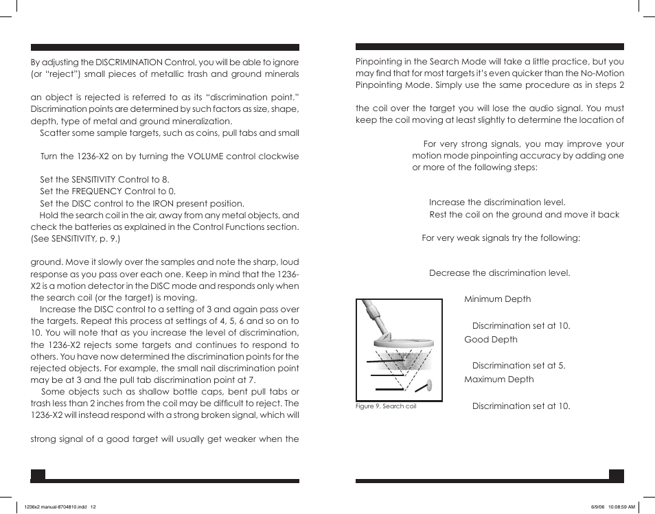 Discrimination points, Pinpointing in motion search mode | Fisher M-SCOPE 1236-X2 User Manual | Page 12 / 14