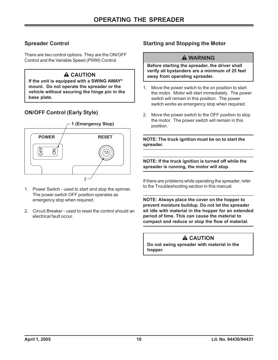 Operating the spreader | Fisher 1000-(10003) User Manual | Page 12 / 24