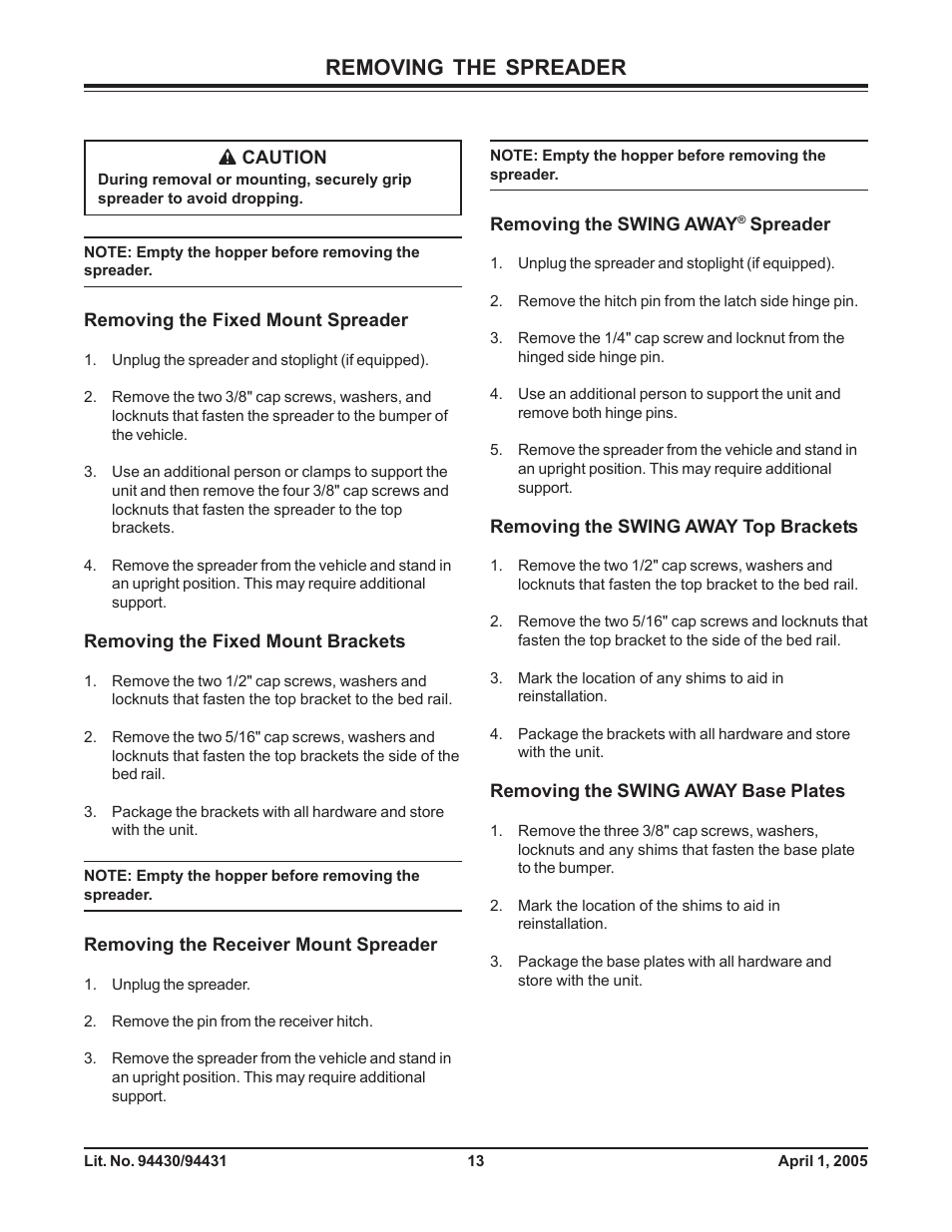 Removing the spreader | Fisher 1000-(10003) User Manual | Page 15 / 24