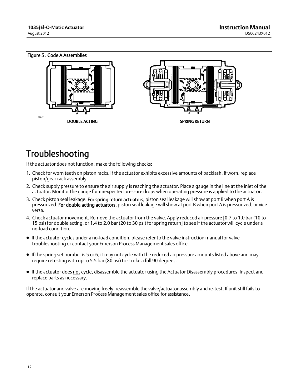 Troubleshooting, Instruction manual | Fisher D500243X012 User Manual | Page 12 / 28