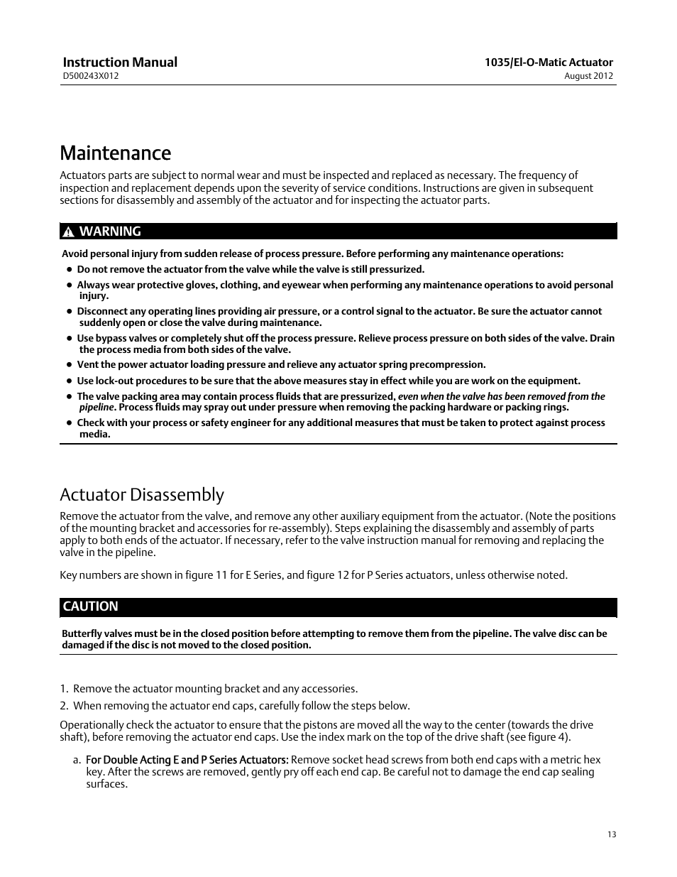 Maintenance, Actuator disassembly | Fisher D500243X012 User Manual | Page 13 / 28