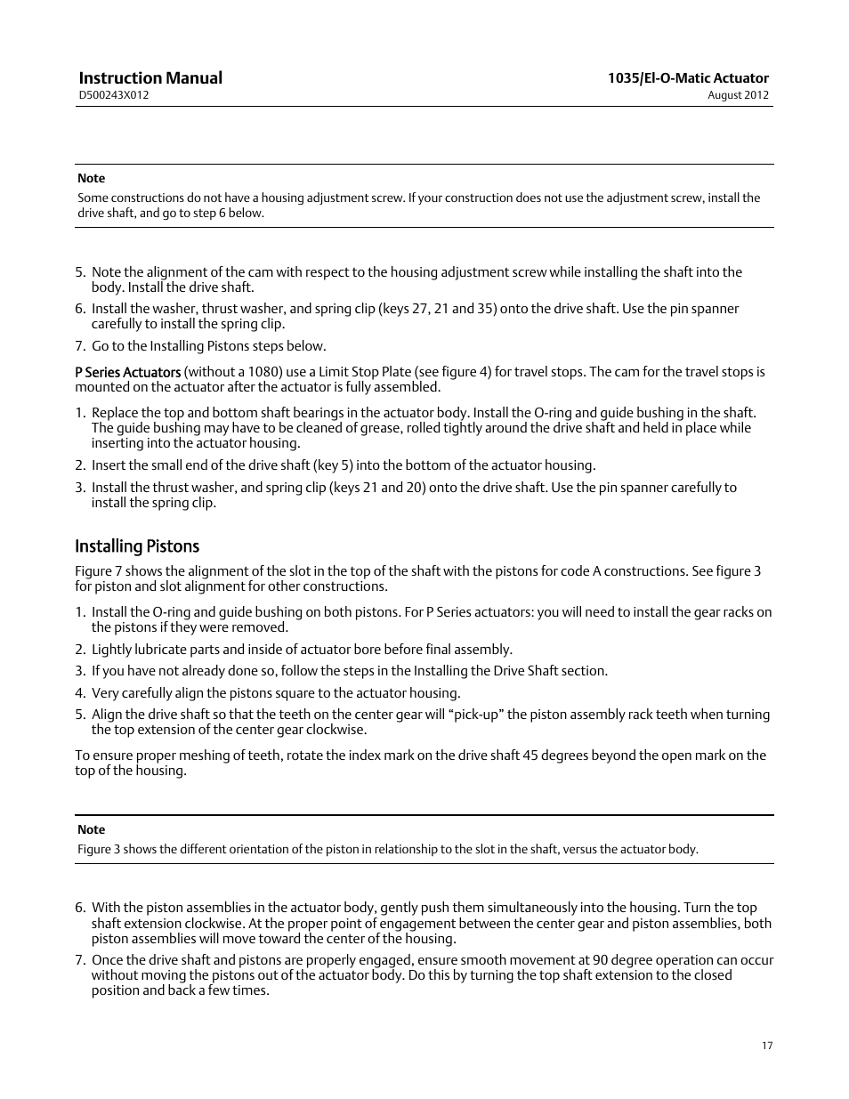 Installing pistons | Fisher D500243X012 User Manual | Page 17 / 28