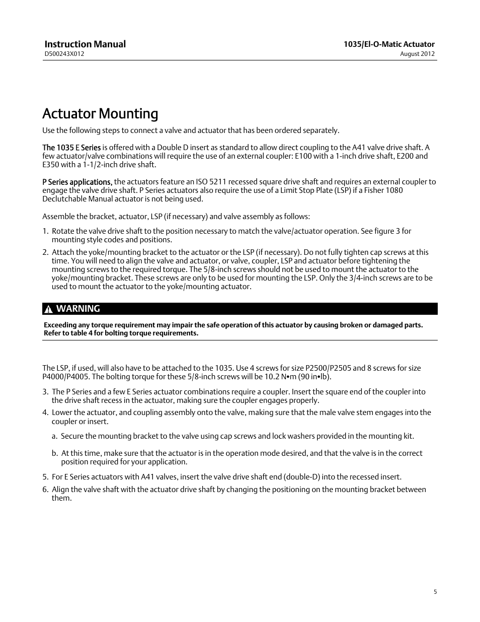 Actuator mounting | Fisher D500243X012 User Manual | Page 5 / 28