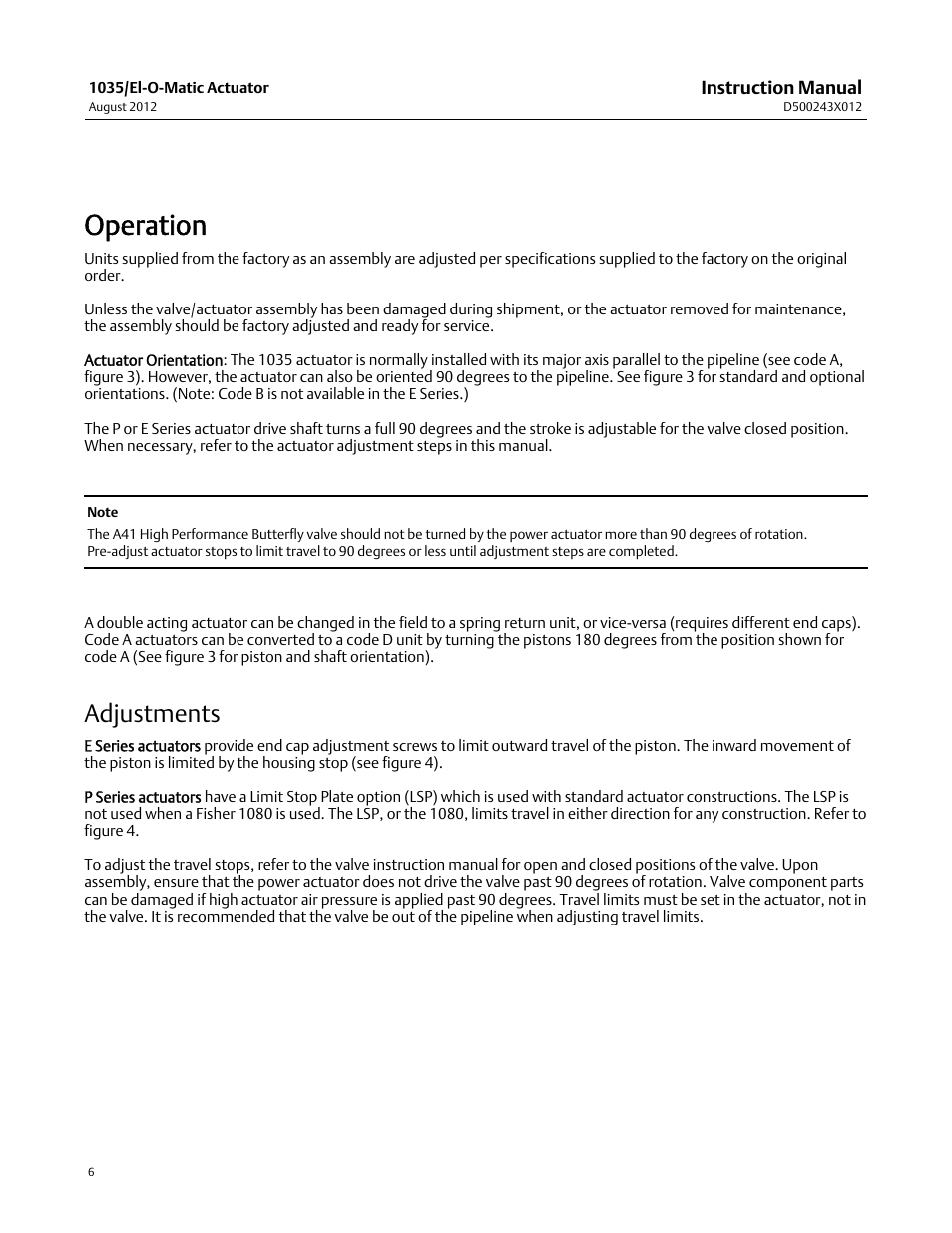 Operation, Adjustments | Fisher D500243X012 User Manual | Page 6 / 28