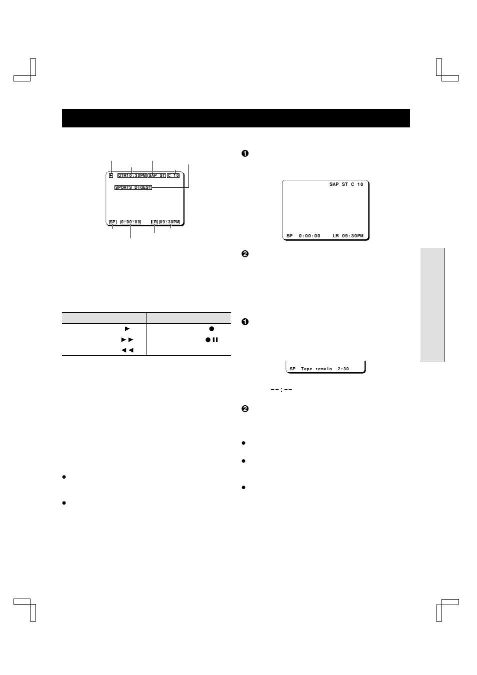 Multifunction on-screen displays, Operation mode display, Channel number and mts mode displays | Program title display, Recording tape speed display, Status display, Remaining tape duration display | Fisher FVH-T610 User Manual | Page 17 / 42