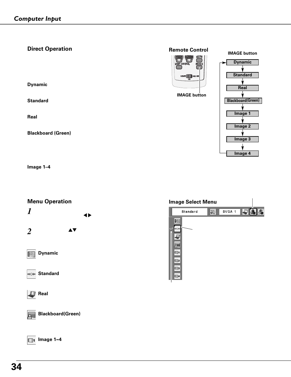 Image mode selection, Computer input | Fisher PLC-XU87 User Manual | Page 34 / 73