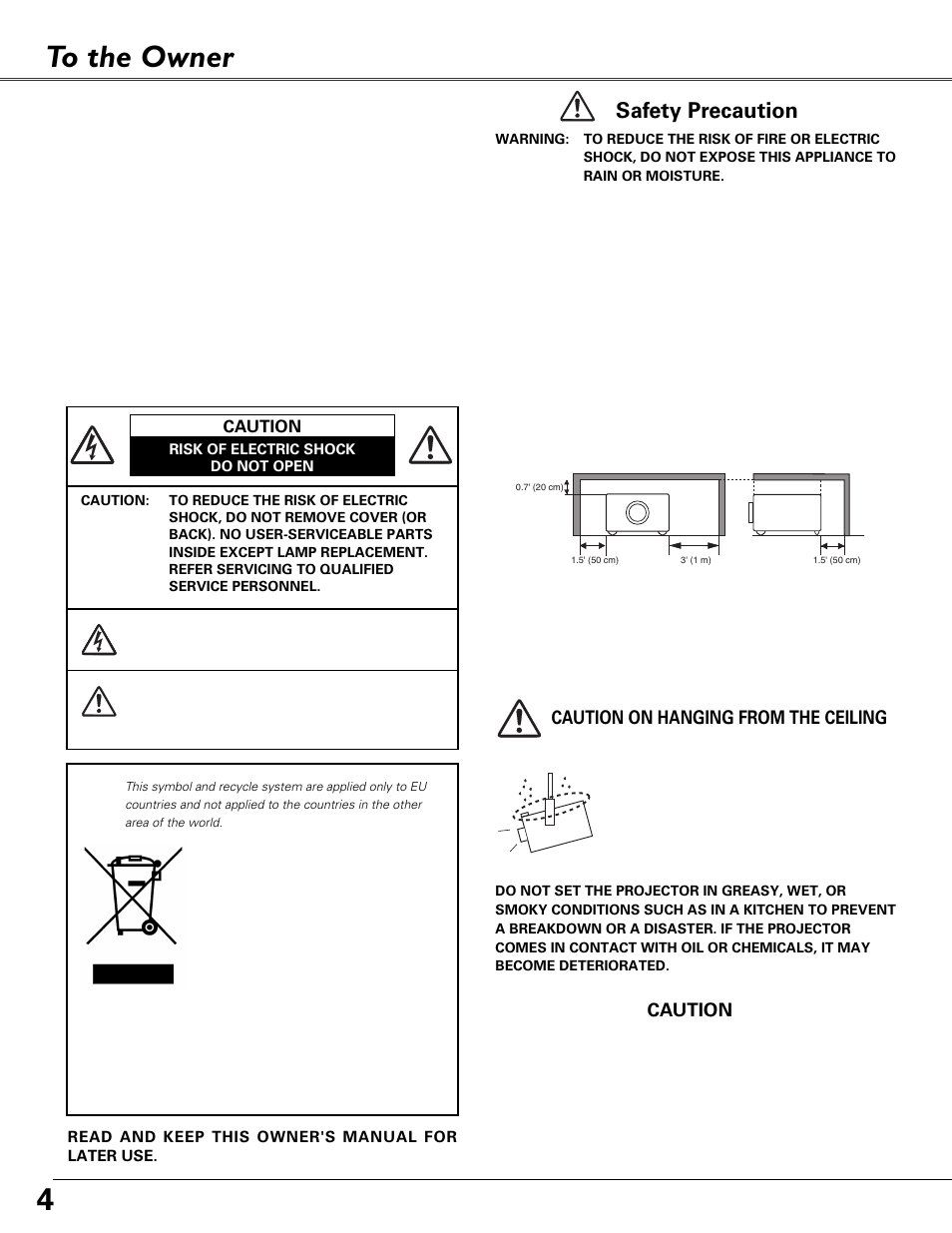 To the owner, Safety precaution | Fisher PLC-XU87 User Manual | Page 4 / 73