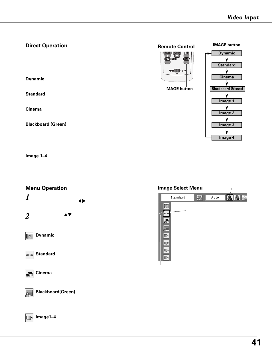 Image mode selection, Video input | Fisher PLC-XU87 User Manual | Page 41 / 73