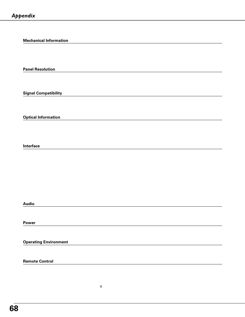 Technical specifications, Appendix technical specifications | Fisher PLC-XU87 User Manual | Page 68 / 73