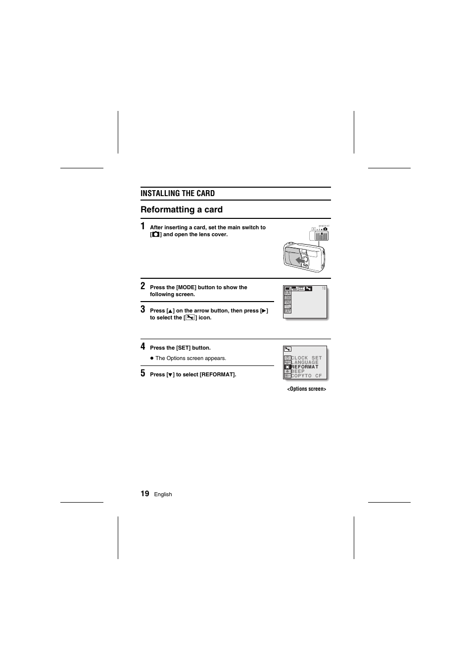 Reformatting a card | Fisher VPC-R1 User Manual | Page 24 / 87