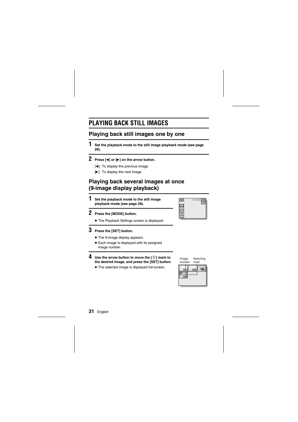 Playing back still images, Playing back still images one by one | Fisher VPC-R1 User Manual | Page 36 / 87