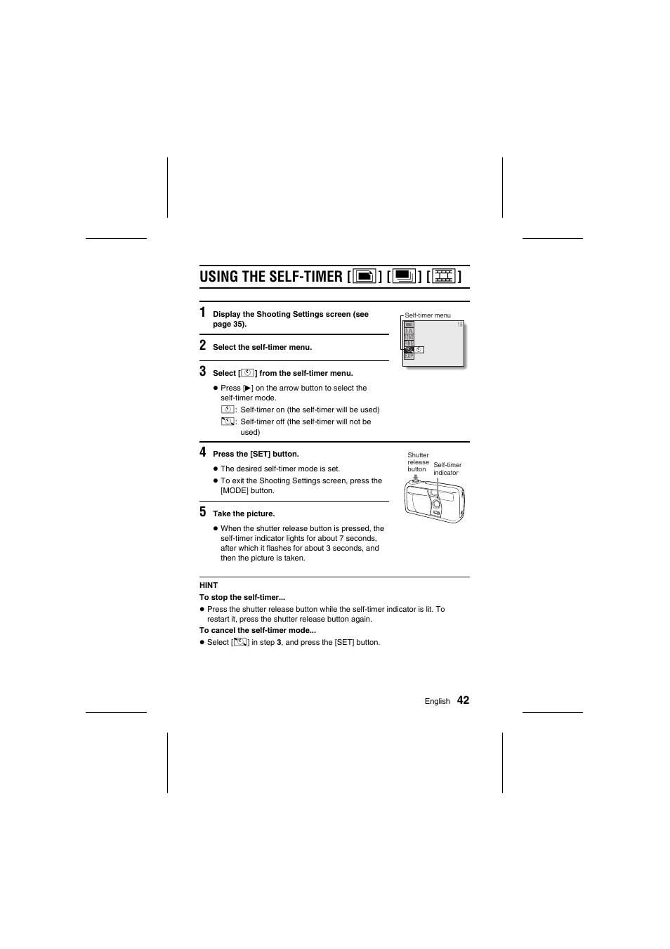 Using the self-timer [ v ] [ x ] [ w | Fisher VPC-R1 User Manual | Page 47 / 87