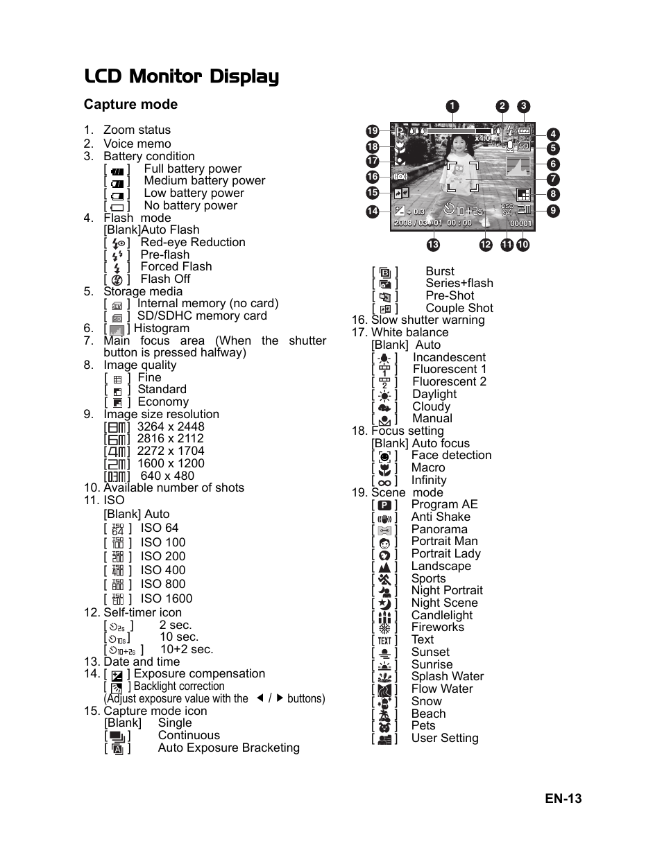 13 lcd monitor display, Lcd monitor display, Capture mode | Fisher VPC-T850 User Manual | Page 14 / 43