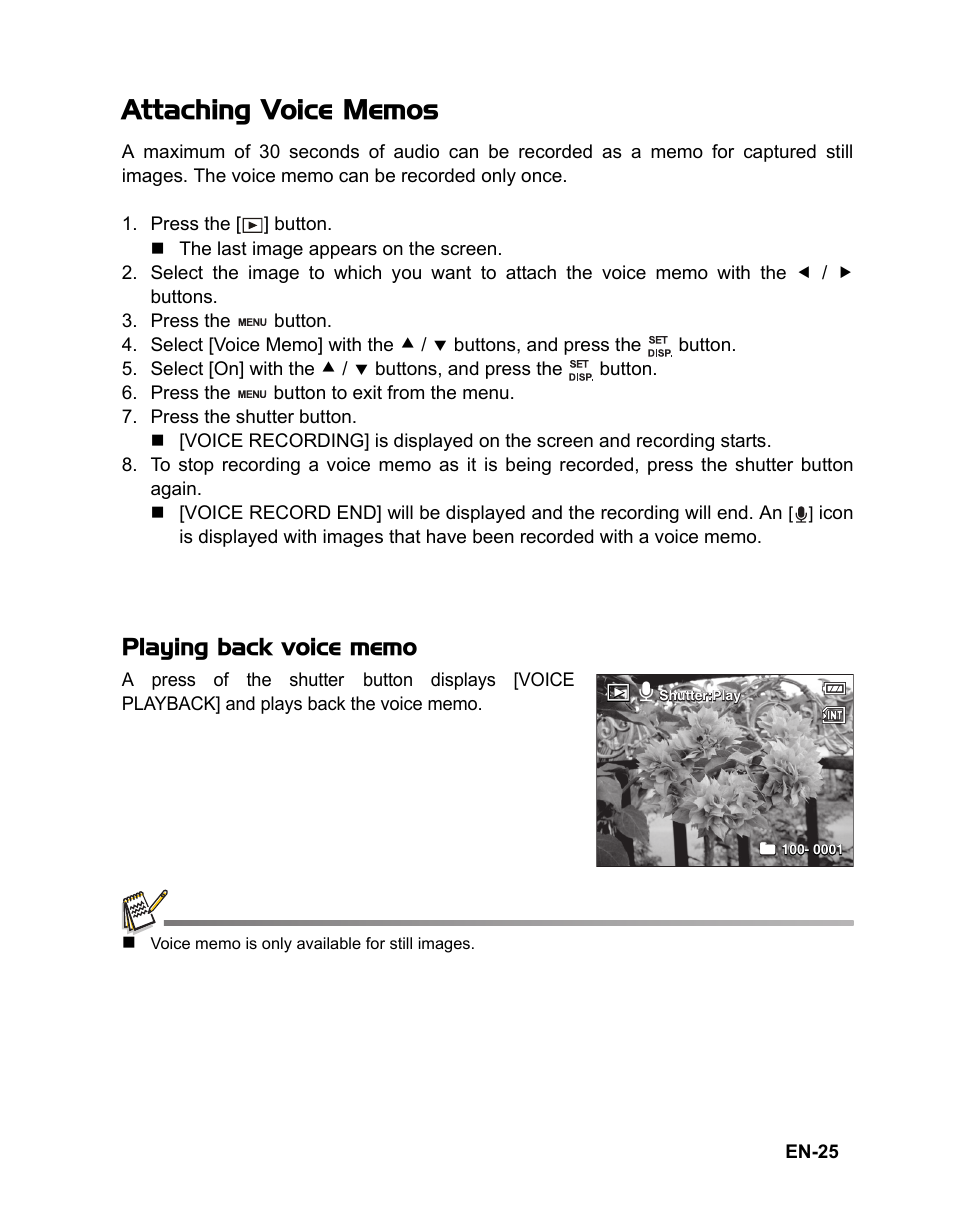 25 attaching voice memos, Xe e | Fisher VPC-T850 User Manual | Page 26 / 43