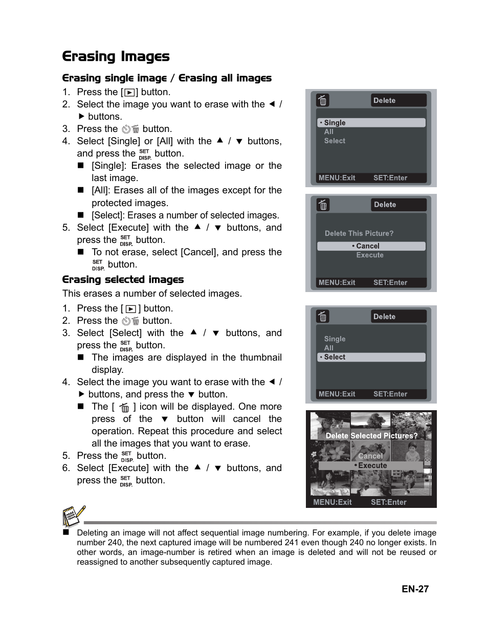 27 erasing images, Erasing images | Fisher VPC-T850 User Manual | Page 28 / 43