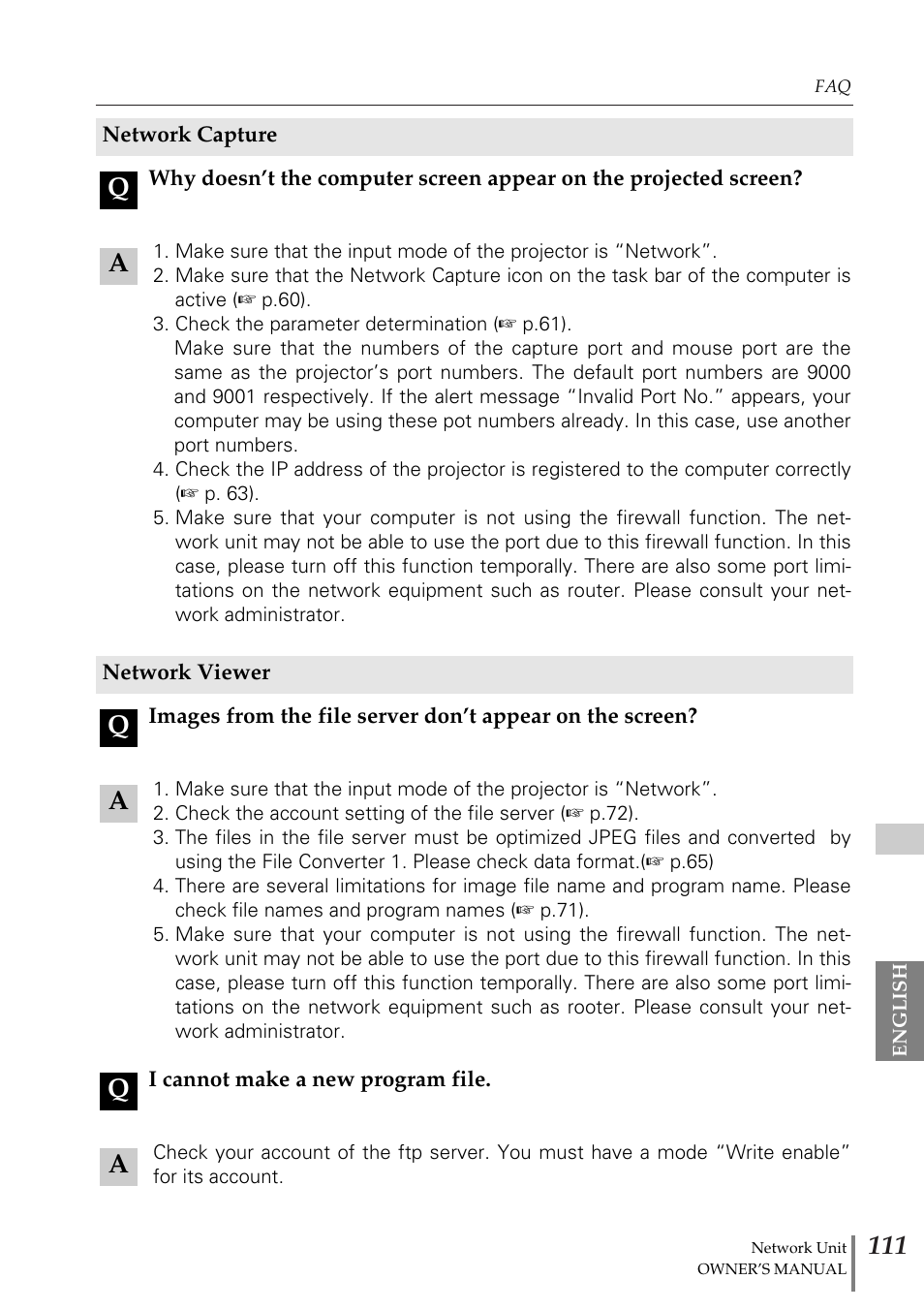 Aq a q | Fisher PJ-Net User Manual | Page 111 / 114