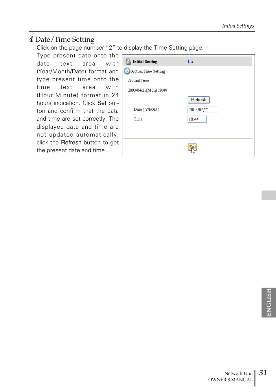 4 date/time setting | Fisher PJ-Net User Manual | Page 31 / 114