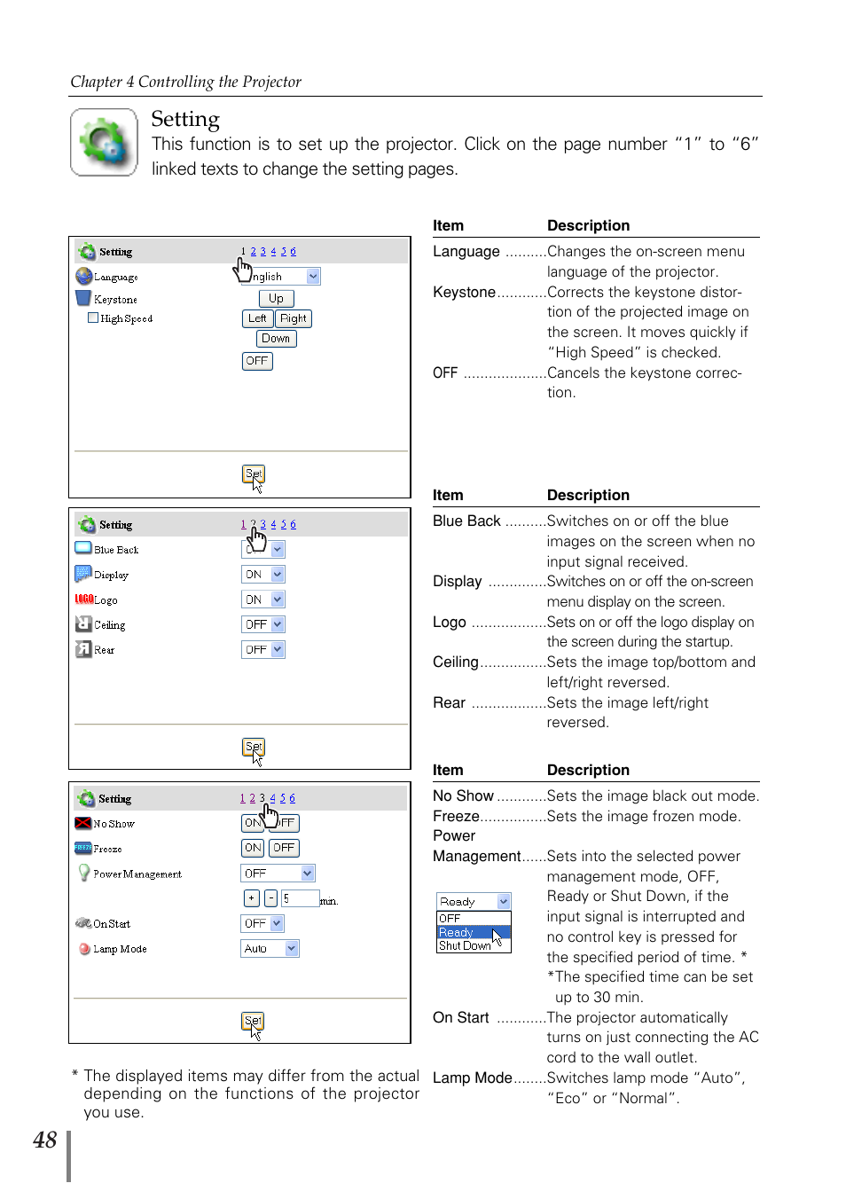 Setting | Fisher PJ-Net User Manual | Page 48 / 114