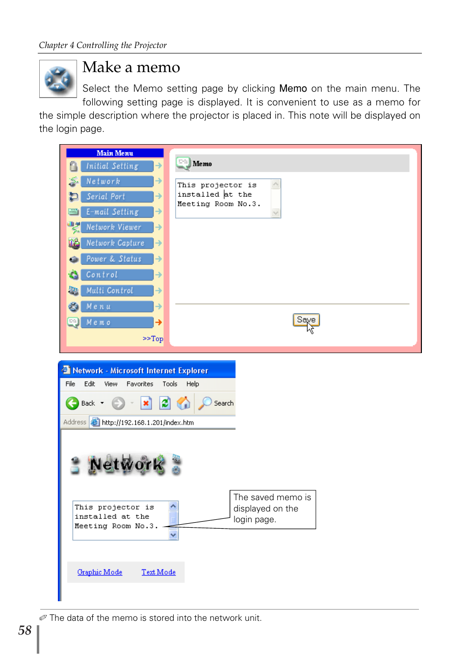 Make a memo | Fisher PJ-Net User Manual | Page 58 / 114