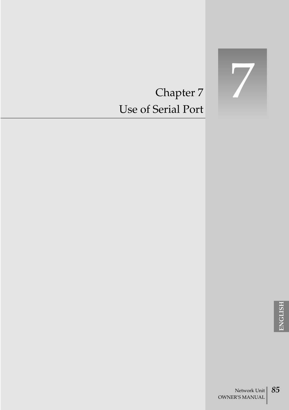 Chapter, Use of serial port, Chapter 7 use of serial port | Fisher PJ-Net User Manual | Page 85 / 114