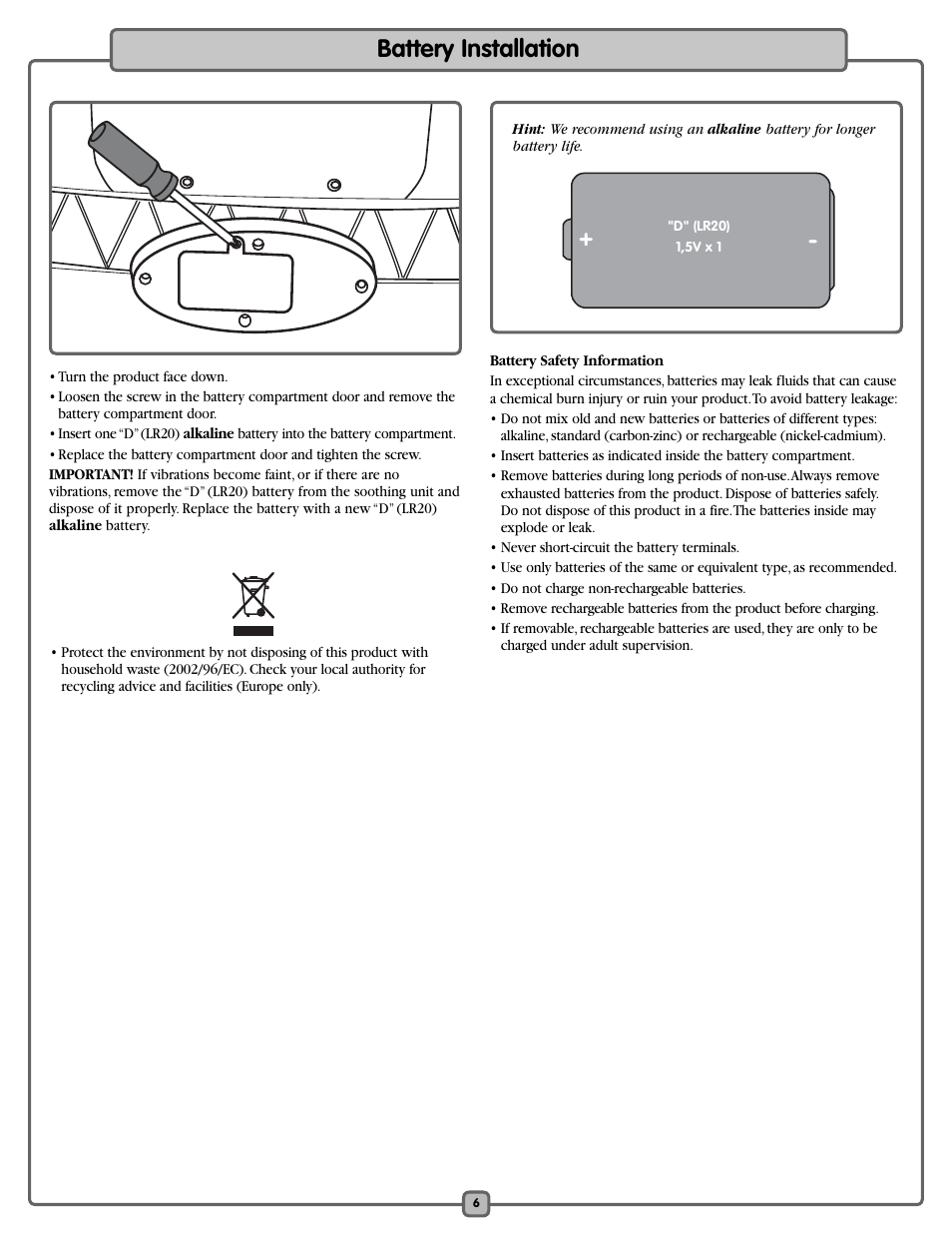 Battery installation | Fisher LO540 User Manual | Page 6 / 12