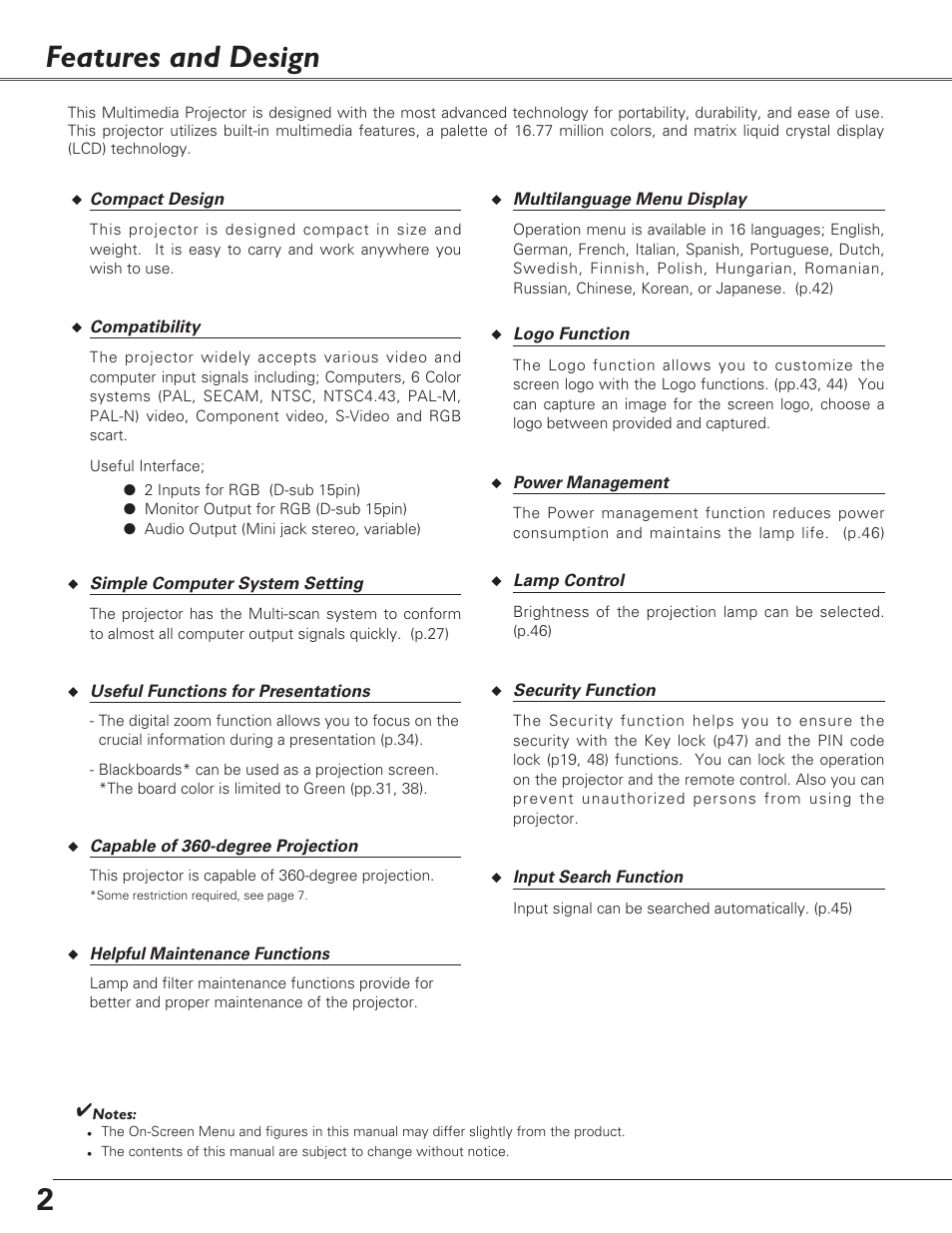 Features and design, 2features and design | Fisher PLC-XU100 User Manual | Page 2 / 66