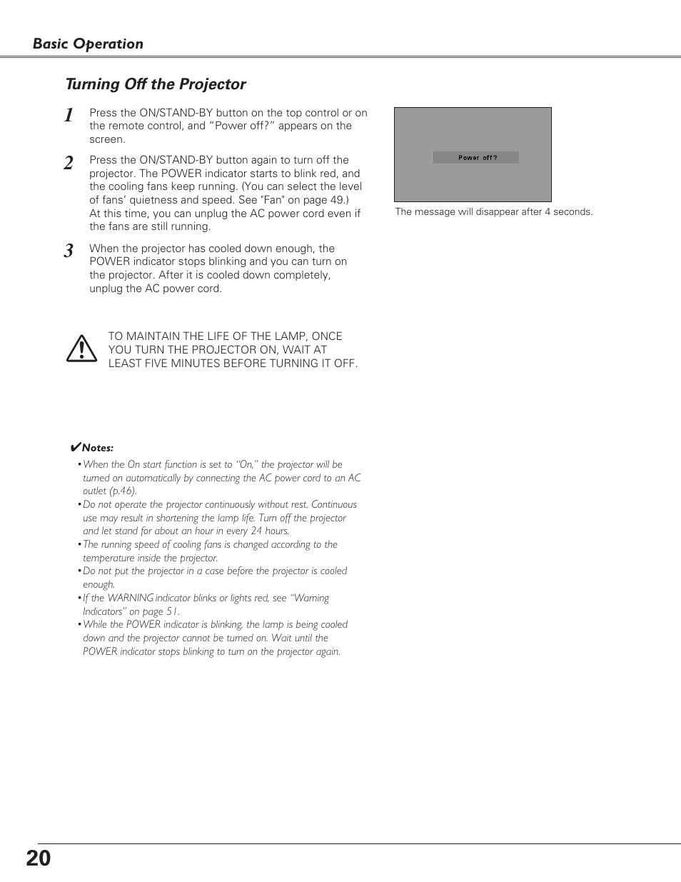 Turning off the projector | Fisher PLC-XU100 User Manual | Page 20 / 66