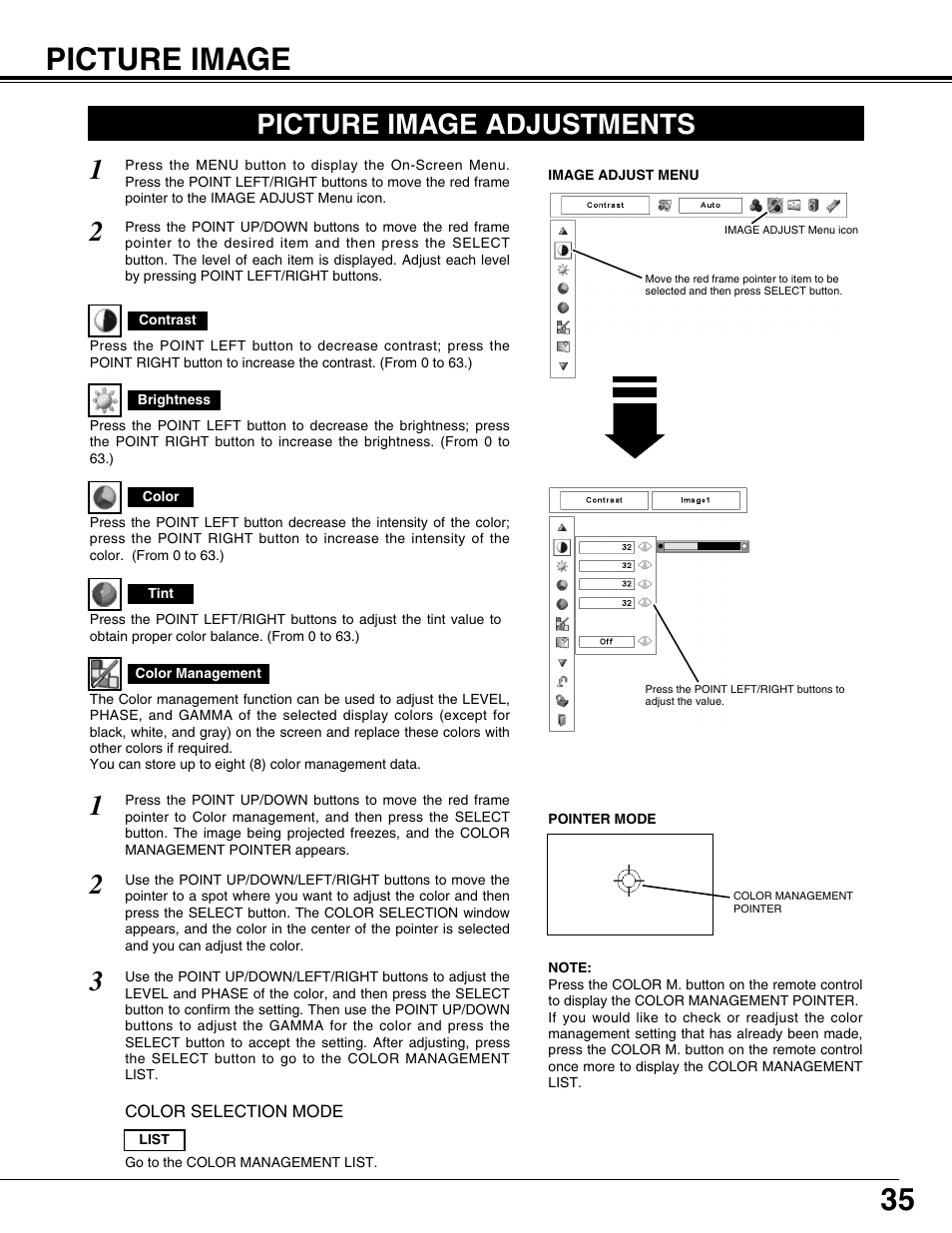Picture image, Picture image adjustments | Fisher PLC-XP57L User Manual | Page 35 / 62