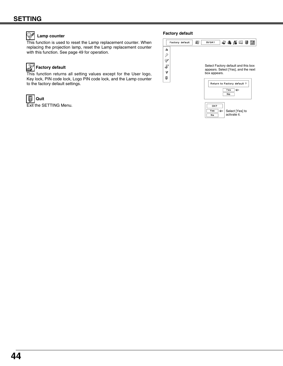 Setting | Fisher PLC-XP57L User Manual | Page 44 / 62