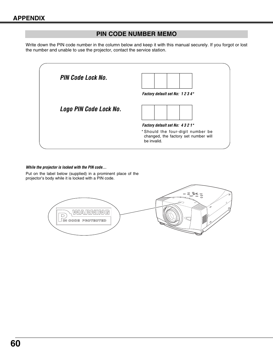 Pin code number memo | Fisher PLC-XP57L User Manual | Page 60 / 62