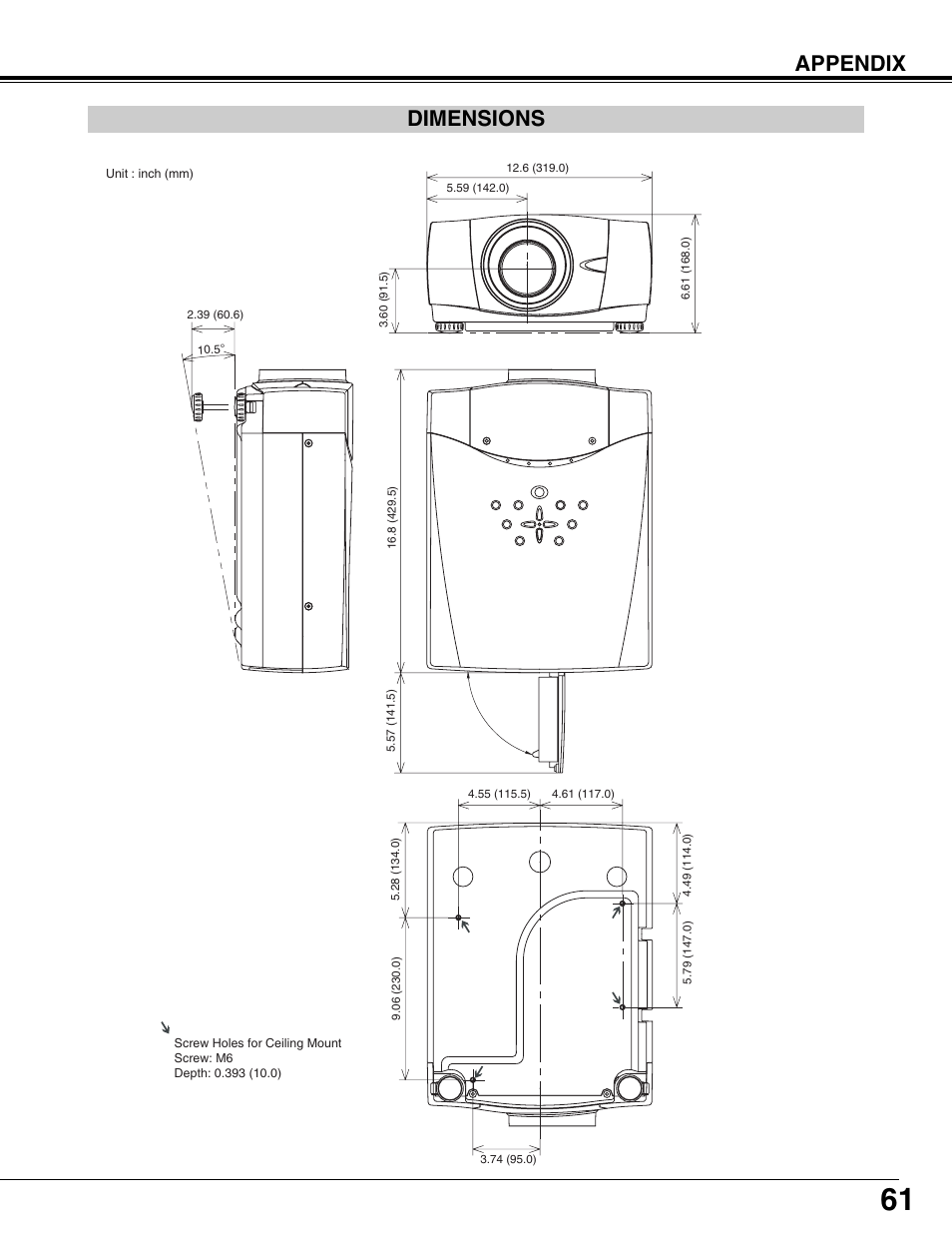 Dimensions, Dimensions appendix | Fisher PLC-XP57L User Manual | Page 61 / 62