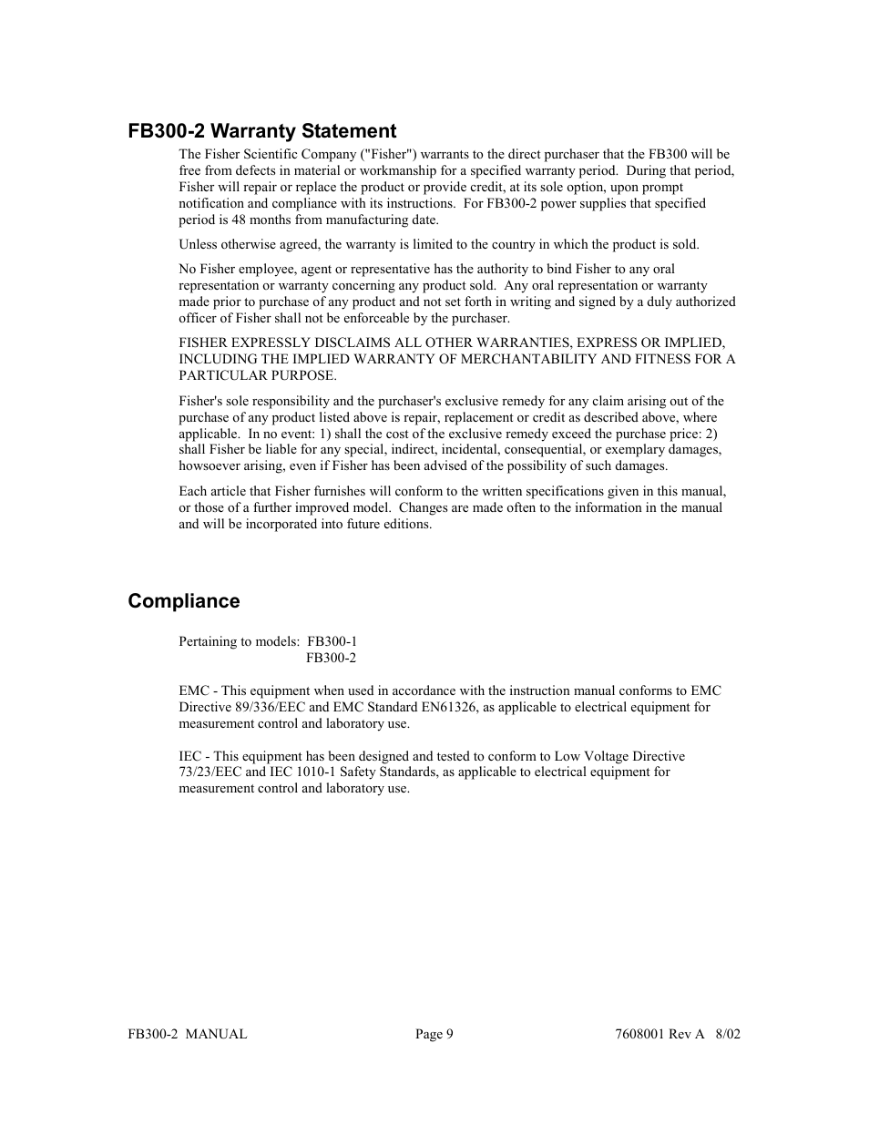 Fb300-2 warranty statement, Compliance | Fisher FB300-2 User Manual | Page 10 / 43