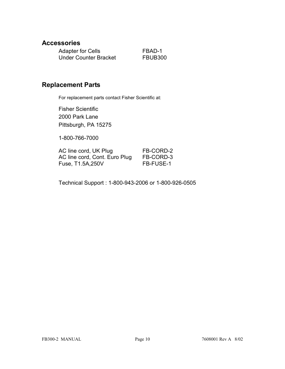 Accessories, Replacement parts | Fisher FB300-2 User Manual | Page 11 / 43