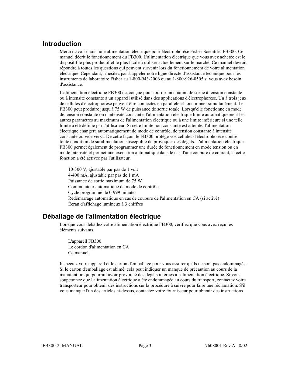 Introduction, Déballage de l'alimentation électrique | Fisher FB300-2 User Manual | Page 14 / 43